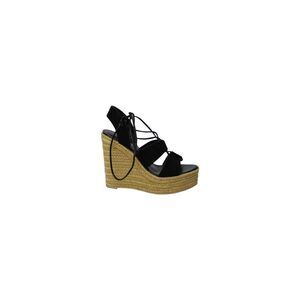 Saint Laurent Espadrille Platform Wedges in Black Suede